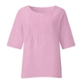 thumbnail image 4 of QATAINLAV Vente de la Rentrée, Chemises en Lin pour Femmes Grande Taille Manches 3/4 T-Shirt Décontracté Ample Mignon Col Ras du Cou Blouse Plissée T-Shirts 2025 Tenues de Vacances Printemps Été Rose m, 4 of 6