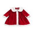 thumbnail image 1 of Robes de Noël pour Bébés Filles en Polaire Corail Col Peter Pan Manches Longues Robe de Fête Rouge 4-5 Ans, 1 of 7