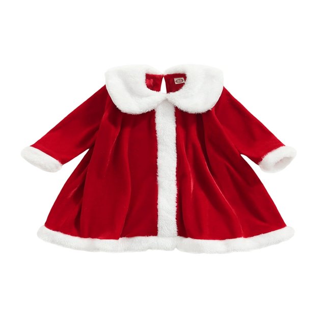 Robes de Noël pour Bébés Filles en Polaire Corail Col Peter Pan Manches Longues Robe de Fête Rouge 4-5 Ans