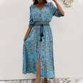 thumbnail image 1 of FcBaudy Robe à Manches Courtes à Col en V, Robes d'Été pour Femmes, Robes pour Femmes Robe Bohème Décontractée à Manches Mi-Longues Imprimée avec Taille à Bretelles et Boutons Robe de Plage Robe pour Femme, 1 of 5