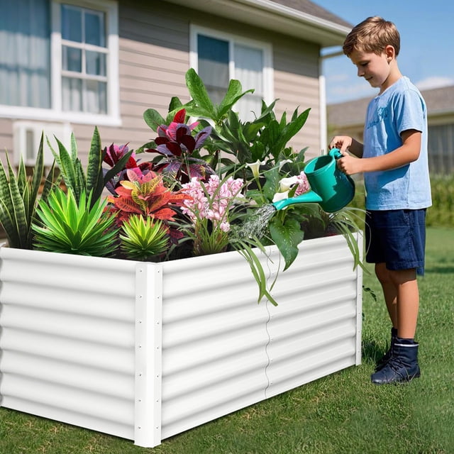 Kojooin Galvanized Raised Garden Bed, Large Outdoor Planter Box with Open Base & Safety Edge, Rustproof Steel for Vegetables, Flowers, Herbs