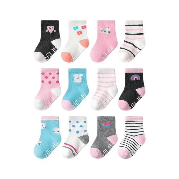 yocbz Toddler Socks 12PC Children Socks Comfortable Soft Fashion Cute Cartoon Children Floor Socks G,1-3 Years