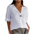 thumbnail image 1 of Timegard Womens Cotton Linen Tops Button V Neck 3/4 Sleeve Lightweight Tee Fall Casual Loose Shirts Tops, 1 of 8