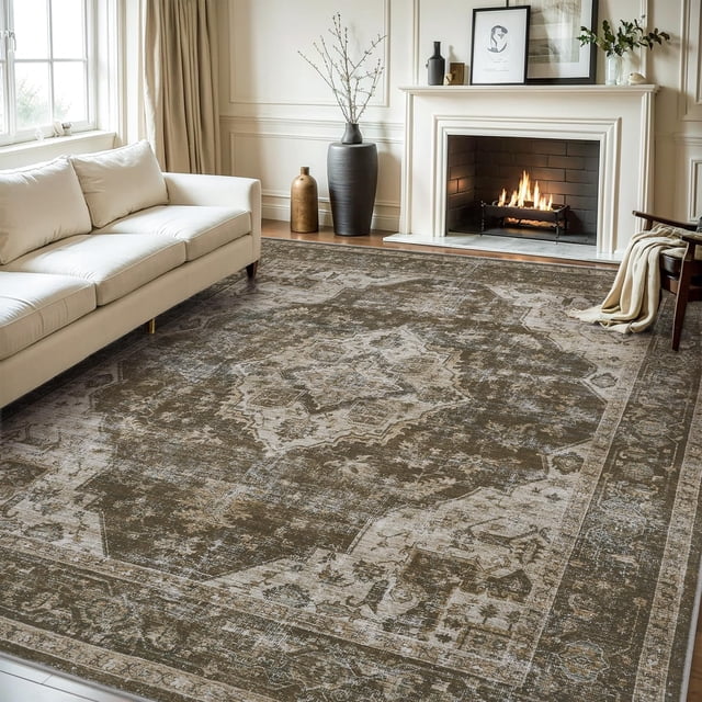 -Area Rug X Rugs for Living Room- Machine Washable Rug-Soft Living Room Rug-Vintage Non Slip Carpet-Rugs for Bedrooms Dining Room Living Room Office