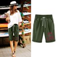 thumbnail image 1 of LOVZFMLL Women Printed Elastic Waist Drawstring With Casual Pockets Shorts Army Green S, 1 of 3