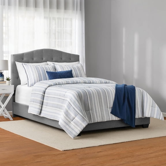 Mainstays 5-Piece Yarn Dyed Stripe Comforter Set, King