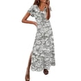 thumbnail image 1 of UPPADA Robe Maxi à Col en V pour Femme, Imprimé Floral, Robe d'Été Décontractée à Manches Courtes, Style Bohème, Robe de Plage avec Fente Latérale, Robe de Cocktail pour Fête, Robe pour Invitée de Mariage, Blanc, TG, 1 of 3
