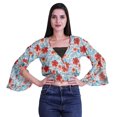 thumbnail image 4 of Moomaya Haut Court Imprimé pour Femmes Style Enveloppant Manches Longues à Volants Blouse d'Été Décontractée, 4 of 5