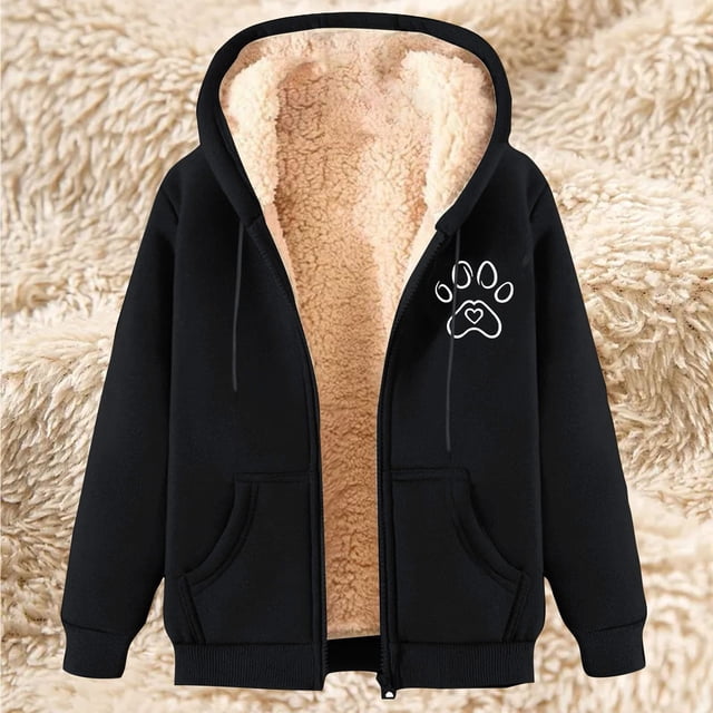 LOVZFMLL Jackets for Women's Fashionable Printed Fleece Hooded Sweatshirt Jacket