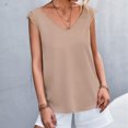 thumbnail image 1 of EQWLJWE Débardeurs Sans Manches pour Femmes, Mode Été, Couleur Unie, Col en V, Dentelle, Blouse Décontractée, 1 of 5