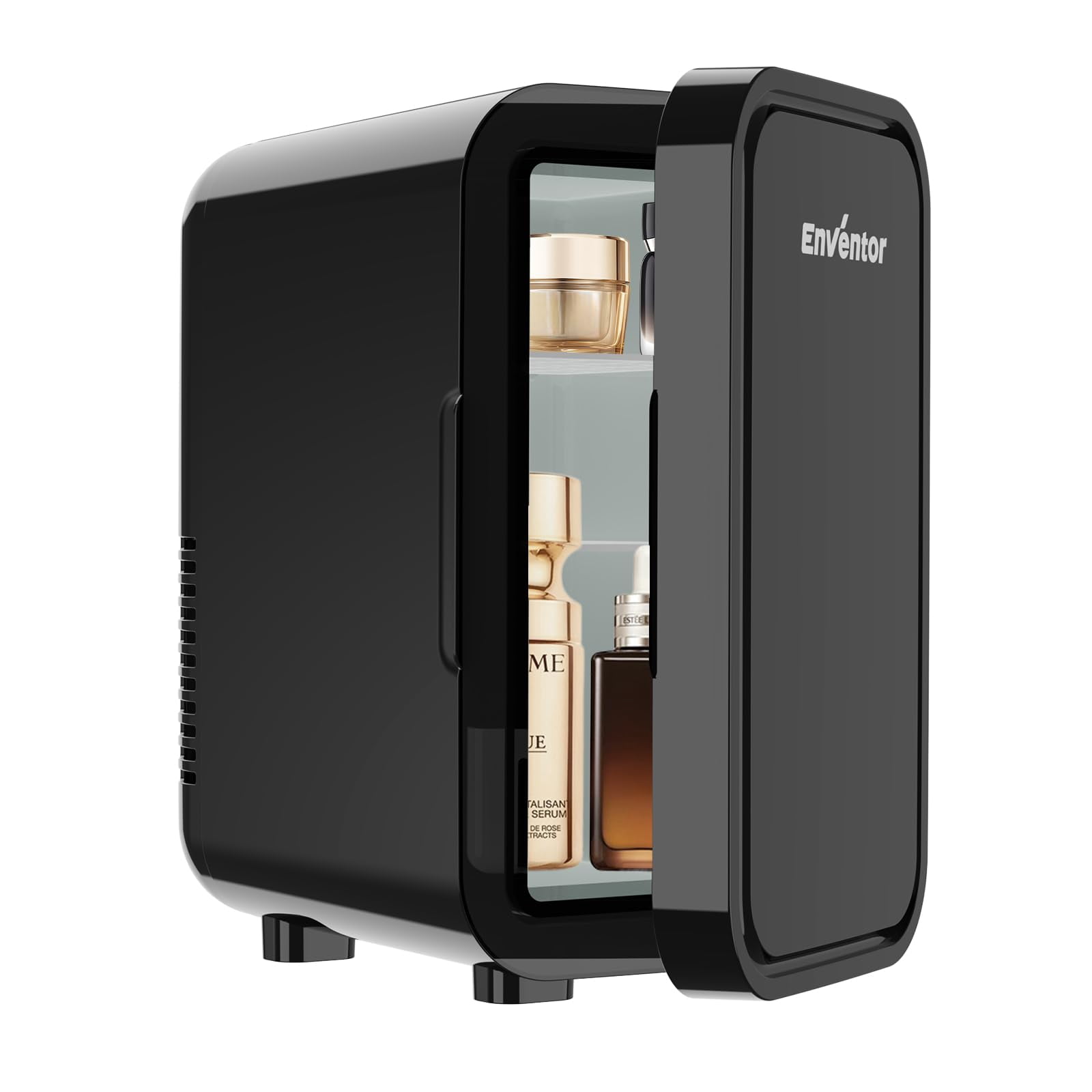Enventor Mini réfrigérateur, 6L/8 canettes, réfrigérateur compact pour soins de la peau AC+DC, refroidisseur et réchauffeur pour chambre, soins de la peau, maquillage, cosmétiques, voiture, bureau (Noir)