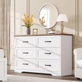 thumbnail image 1 of Commode Rustique à 6 Tiroirs Doubles pour Chambre, Commode de 47,2 Po de Large, Commode Horizontale en Bois avec Poignées en Métal et Base Stable, Armoire Moderne pour Chambre, Salon, Blanc+brun, 1 of 7