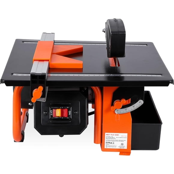 7-Inch Wet Tile Saw 3450 RPM Induction Motor 0-45 Bevel Cuts with Water Reservoir for DIY Tile and Stone Cutting