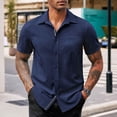 thumbnail image 2 of Birdeem Chemises pour Hommes Chemise Décontractée Unie à Manches Courtes Col Rabattu, 2 of 12
