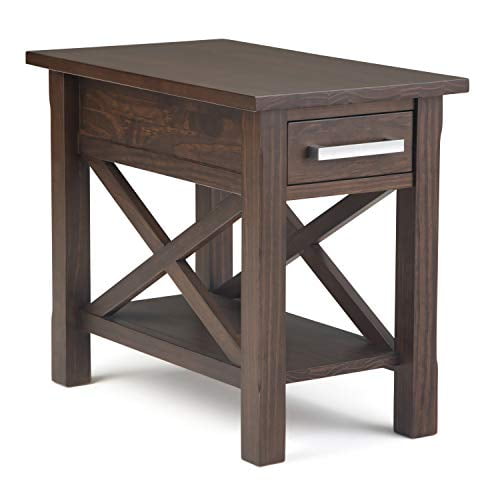 SIMPLIHOME Kitchener SOLID WOOD 14 inch wide Rectangle Contemporary Narrow Side Table in Warm Walnut Brown with Storage, 1 Drawer and 1 Shelf, for the Living Room and Bedroom