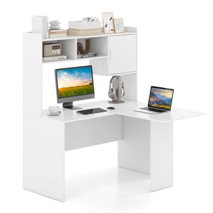 Gymax L-Shaped Bureau avec bureau ouvert de rangement Hutch Corner Bureau d'ordinateur avec étagères & Cabinet