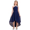 thumbnail image 3 of TSSOE Robe pour Fillettes Demoiselle d'Honneur Junior pour Mariage Froncée à une Épaule Fête Ourlet Haut-Bas Robe de Bal Bleu Marine 14, 3 of 7
