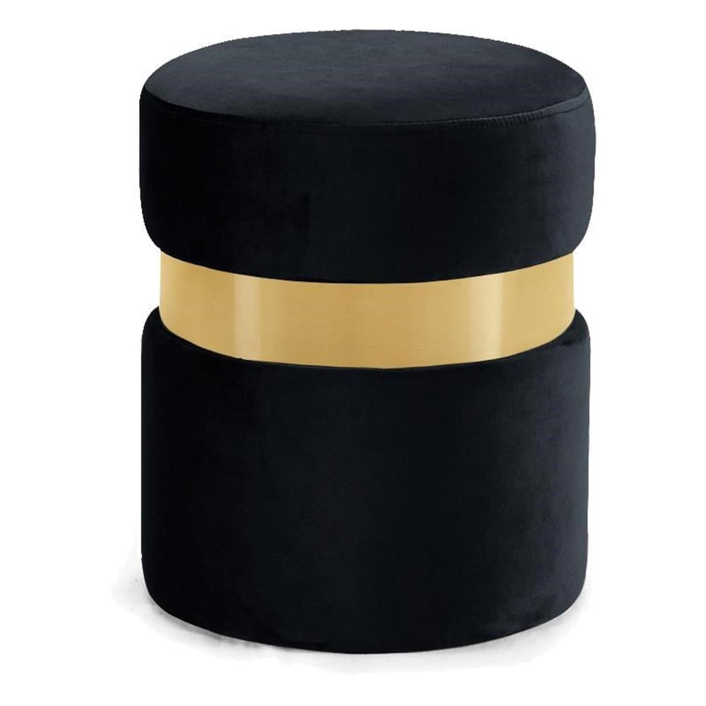 Meridian Furniture Hailey Ottomane/tabouret Contemporain en Velours, Noir