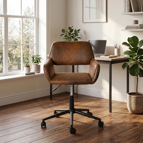 Homy Casa Chaise de bureau brun vintage, siège rembourré pivotant, hauteur réglable, accoudoirs et roulettes