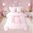thumbnail image 1 of Erosebridal Literie Nœud Papillon Rose Girly Taille Simple, Lit dans un Sac Taille Simple, Décor Initiale g, Réversible 7 Pcs, 1 of 1