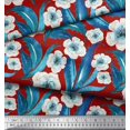 thumbnail image 3 of Soimoi Tissu Crêpe polyester Rouge Feuilles & Anémone Imprimé Floral Tissu d'Artisanat au Mètre 52 Pouces de Large, 3 of 5