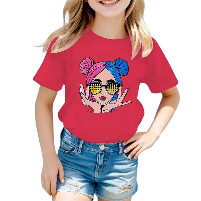 TZEWGL T-Shirts pour Enfants Impression Graphique Col Rond Manches Courtes Vêtements pour Filles Garçons Taille 13-14T