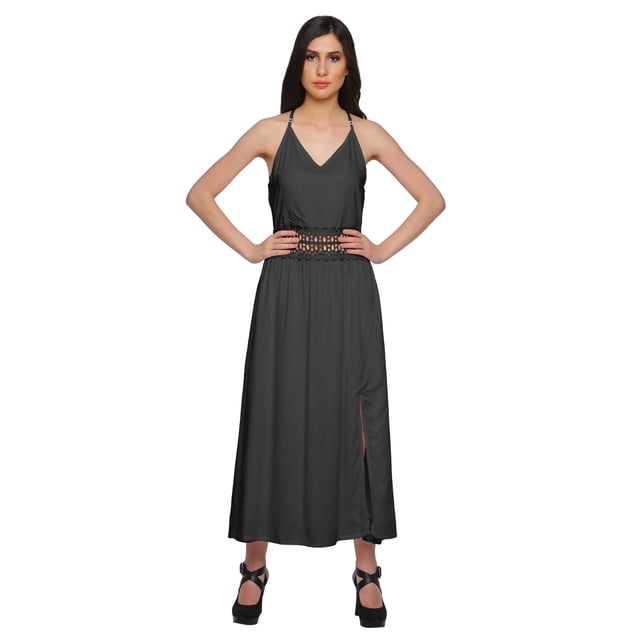 Moomaya Robe Longue Unie Sans Manches à Bretelles Spaghetti Ajustables pour Femmes