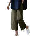 thumbnail image 1 of VEKDONE Pantalons Capri en Coton et Lin pour Femmes Vert Armée TTTG, 1 of 3