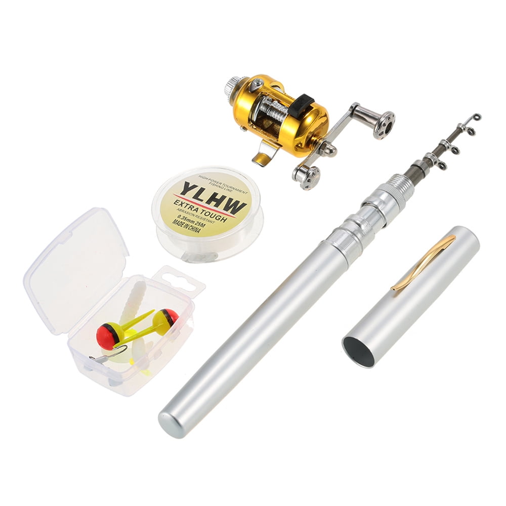Yeacher Fishing Rod Reel Combo Set Mini Telescopic Portable Pocket Pen Fishing Rod Pole + Reel Aluminum Alloy Fishing Line Soft Lures Baits Jig Hooks