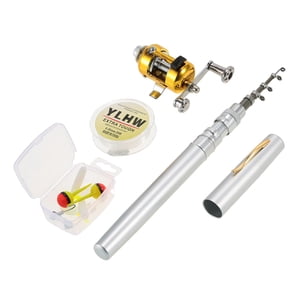 Yeacher Fishing Rod Reel Combo Set Mini Telescopic Portable Pocket Pen Fishing Rod Pole + Reel Aluminum Alloy Fishing Line Soft Lures Baits Jig Hooks