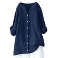 thumbnail image 4 of Penkiiy Womens Pullover Sweatshirt Plus Size,3/4 Sleeve Shirts V Neck Collared Button Down Shirt Tops with Pockets L Navy, 4 of 4