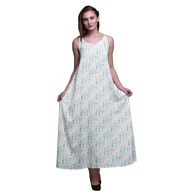 Bimba Robe Longue Maxi de Soirée pour Femmes en Rayonne Teinture sur Nœuds Imprimée, Dos Nu, à Bretelles Spaghetti - Medium