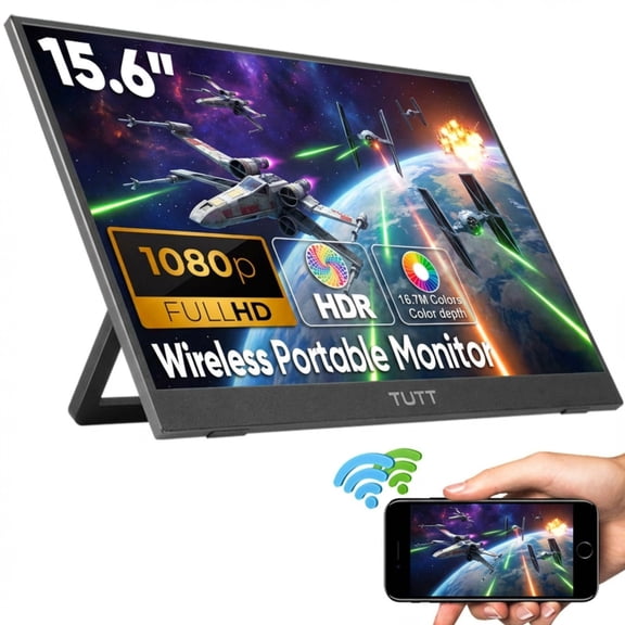 TUTT Moniteur Portable Sans Fil 15,6 Pouces / Béquille et Haut-Parleur Intégrés / Écran IPS LCD pour Portable et Mobile W8