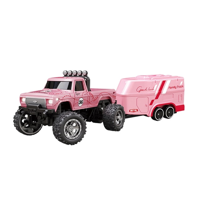 ABS 1/64 Mini Rc Monster Truck With Trailer 4G Remote Control USB Rechargeable Alloy Housing Mini Rc Truck And Trailer 1/64 Remote Control Monster Rc USB Rechargeable Body Lights Monster Car Mini Rc