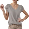 thumbnail image 1 of Summer T Shirts for Women V-Neck Short Sleeve Casual Tops Solid Color Basic Tees, 1 of 4