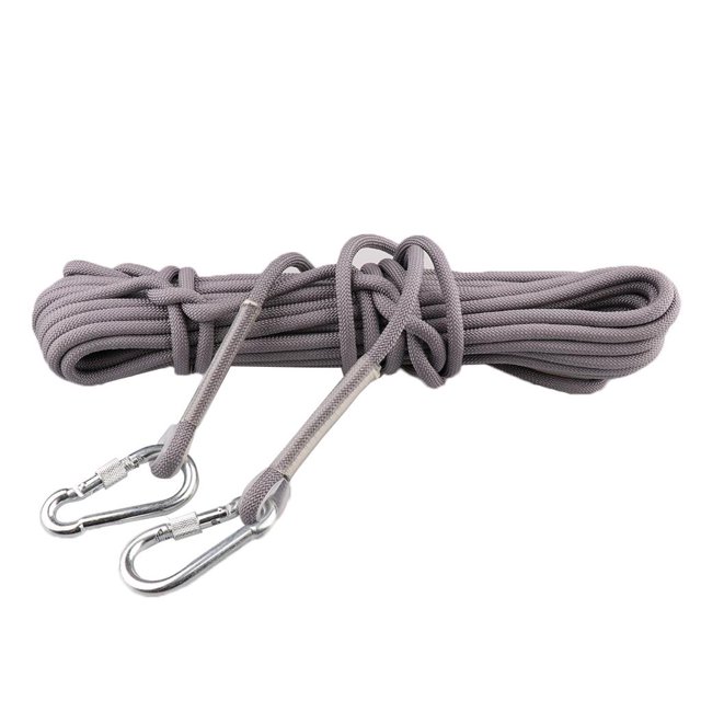 12KN 9.5mm 10M Outdoor Rock Climbing Work Rappelling + 2 Carabiner - Various Colors - Gray, 20m