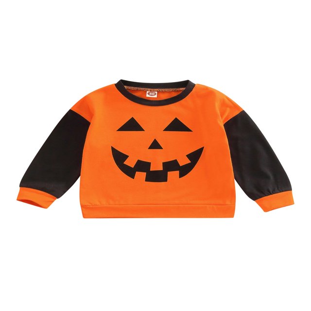 Bébé Garçon Garçon Fille Halloween Sweat-Shirt Citrouille Visage Imprimé Col Rond Manches Longues Pulls