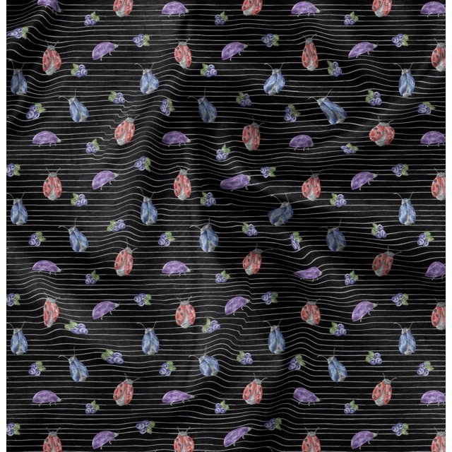 Soimoi Black polyester Crepe Fabric Insect Print Sewing Fabric Yards 52 Inch Wide