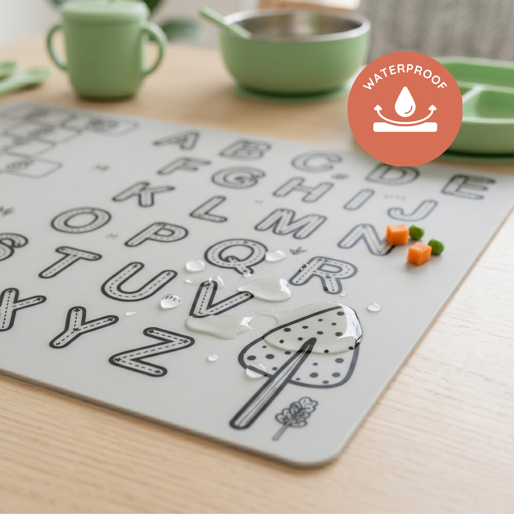 Jolly Jumper® Napperon éducatif | ENTREPRISE FIÈREMENT CANADIENNE | Tapis à dessiner réutilisable en silicone avec alphabet et chiffres | napperon effaçable pour les repas | 40 × 30 cm (16 × 12 po)