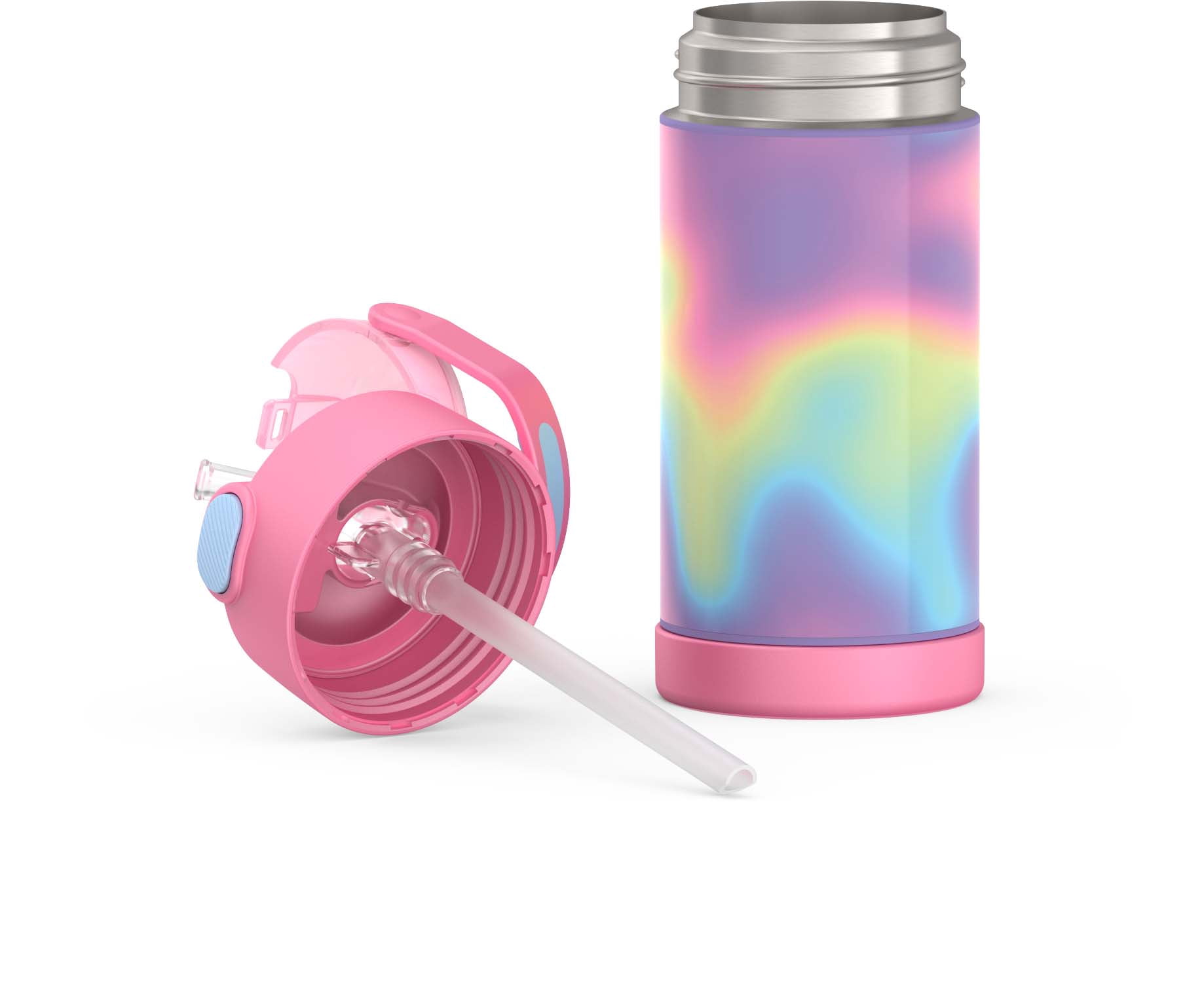 Thermos Kids Stainless Steel Vacuum Insulated Funtainer 12 oz Water Bottle with Flip Up Straw, Rainbow Cloud