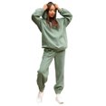thumbnail image 2 of Innerwin Jogger Set Long Sleeve Ladies Sweatsuits Autumn Plain Loose Fit Two Piece Outfit Green S, 2 of 7