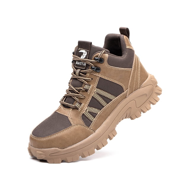 Woobling Unisex Safety Shoe Lace Up Work Shoes High Top Protection Boot Anti-collision Booties Men Slip Resistant Steel Toe Boots Brown 10