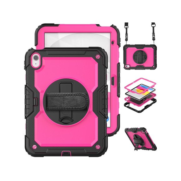 iPad 10th Generation Case 10.9 inch 2022 Case Shockproof Protective Cover with Screen Protector Pencil Holder, Kickstand, Hand/Shoulder Strap