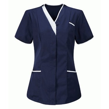 Meichang Scrubs for Women with Pockets Short Sleeve V Neck Nurse Uniforms Summer Casual Working Tunic Tops Loose Fit Work Uniforms