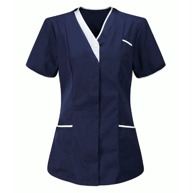BVOFAR Women's Short Sleeve Scrub Tops V Neck Soft Comfy Housekeeping Uniforms Nurse Working Tops with Pockets