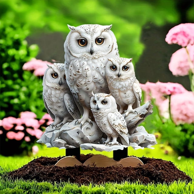 Fridja Clearance White Owls Home Decorative Ground Insert Garden Sign Outdoor Pots Decorative Ground Insert