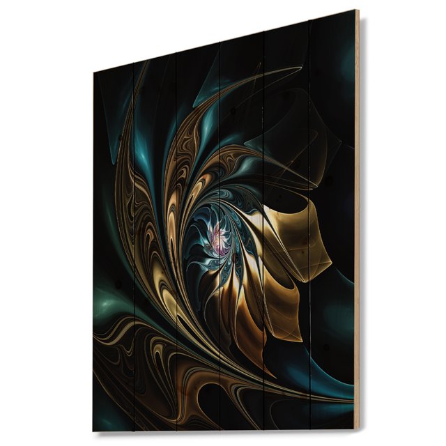 Design Art - Fleur Fractale Brun Bleu en Noir