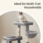Feandrea Cat Tree, Cat Tower Condo with 2 Large Beds, Scratching Posts and Ramp, 85.8 cm Tall, Dove Grey PCT013GD01