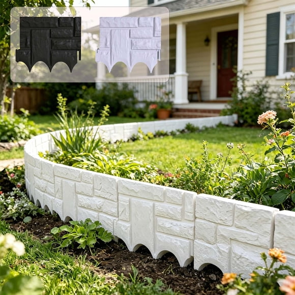 CQCYD 2Pcs Plastic Garden Fence, Decorative Edged Grass Stones Separation Fence Panel, Outdoor Yard Border Tree Ring Barrier for Landscaping Lawn Patio Decor