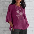 thumbnail image 1 of Pxiakgy Chemises pour Femmes Été Manches 3/4 Col Rond Imprimé Floral Haut Ample T-Shirts Tunique en Lin Décontractée Blouse Violette + TTG, 1 of 4